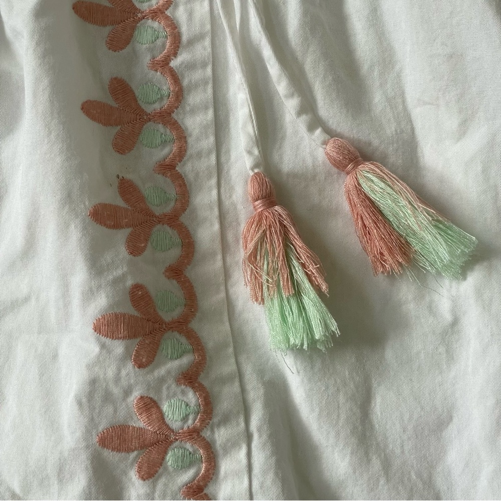 Embroidered Off the Shoulder Top by The Impeccable Pig White Pink Green SMALL - Picture 2 of 10
